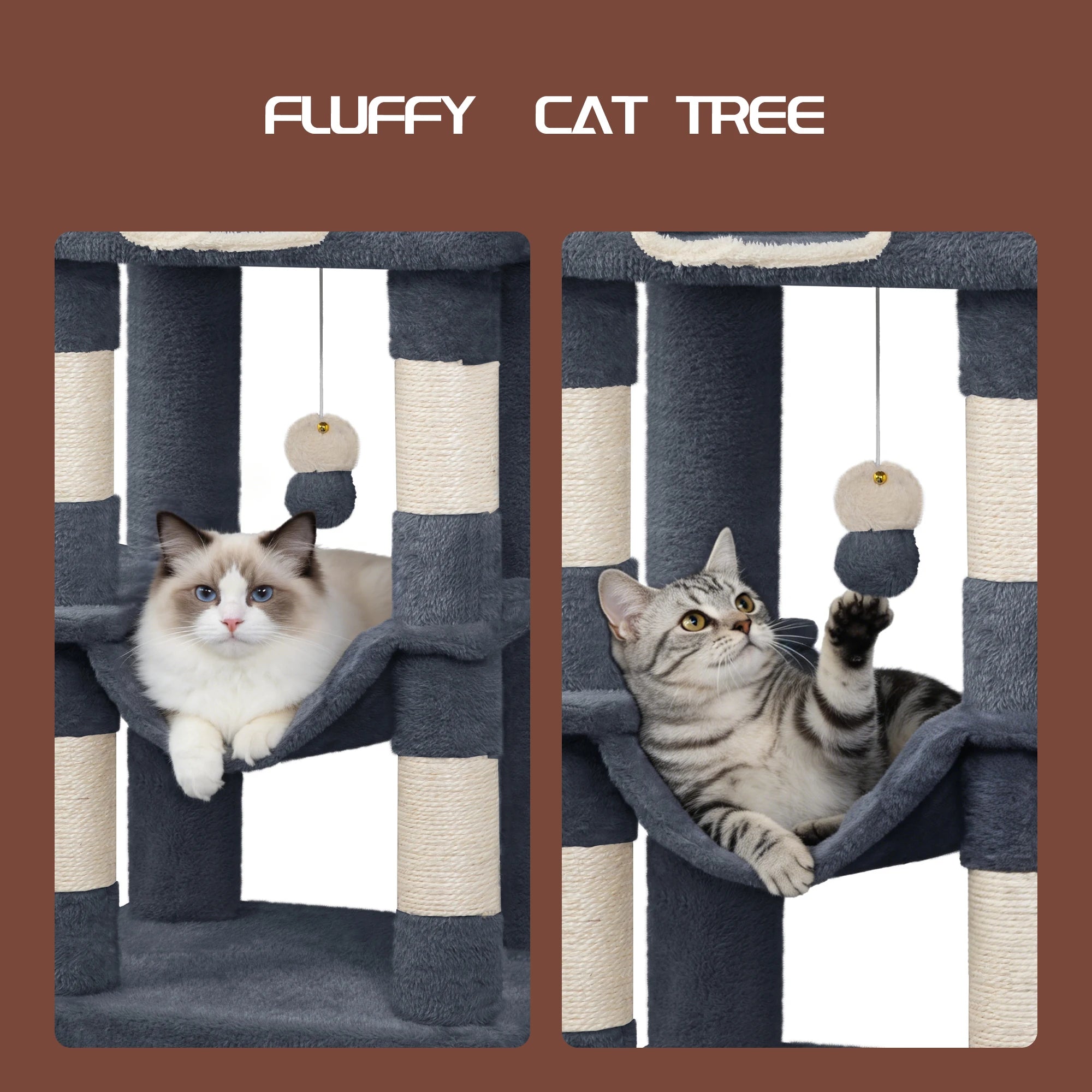 162 cm Multi-Level Cat Tree – Cat Tower with Scratching Posts, Hammock & Hideaway Cave