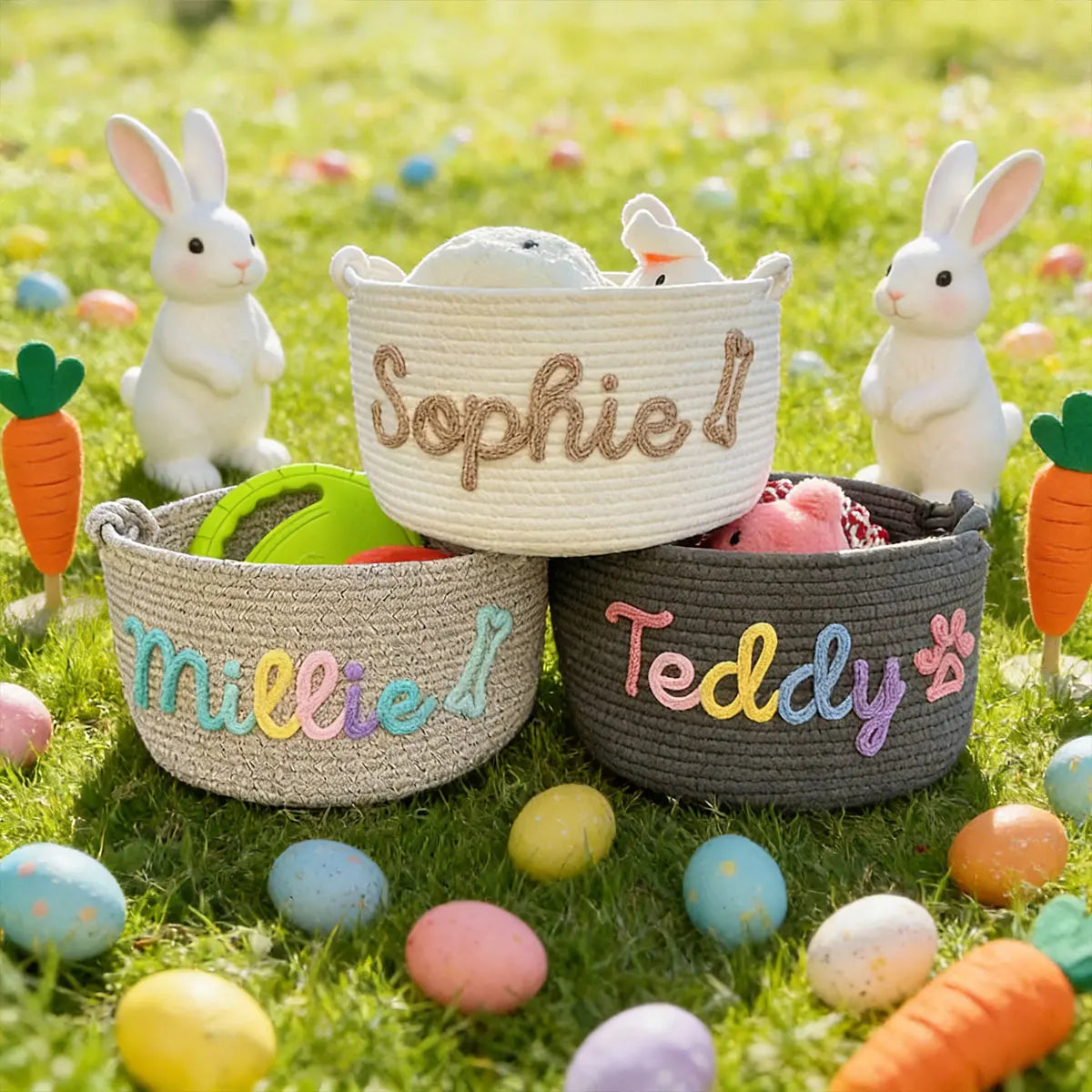 Personalized Cotton Rope Pet Toy Basket – Custom Storage Basket for Dogs & Cats