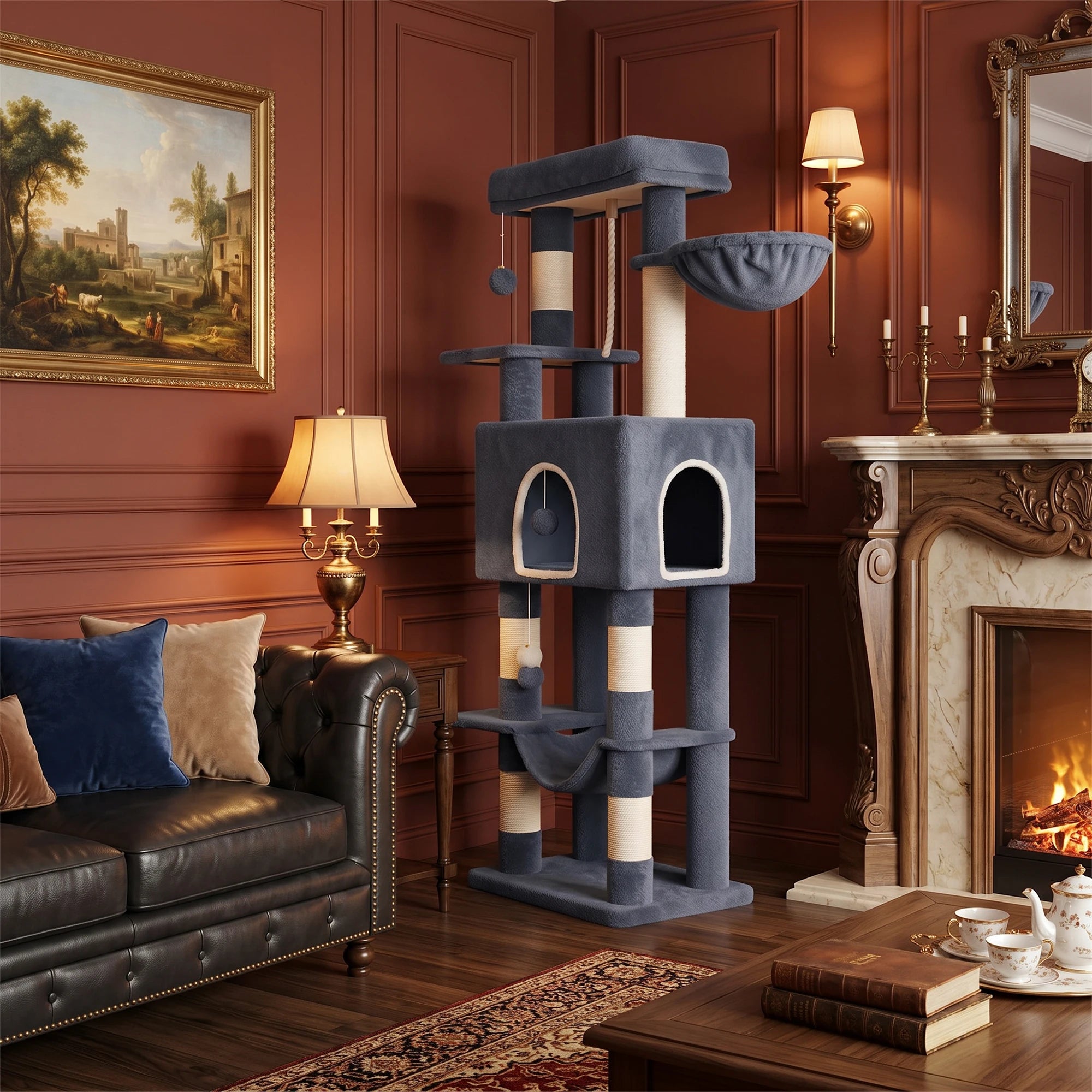 162 cm Multi-Level Cat Tree – Cat Tower with Scratching Posts, Hammock & Hideaway Cave