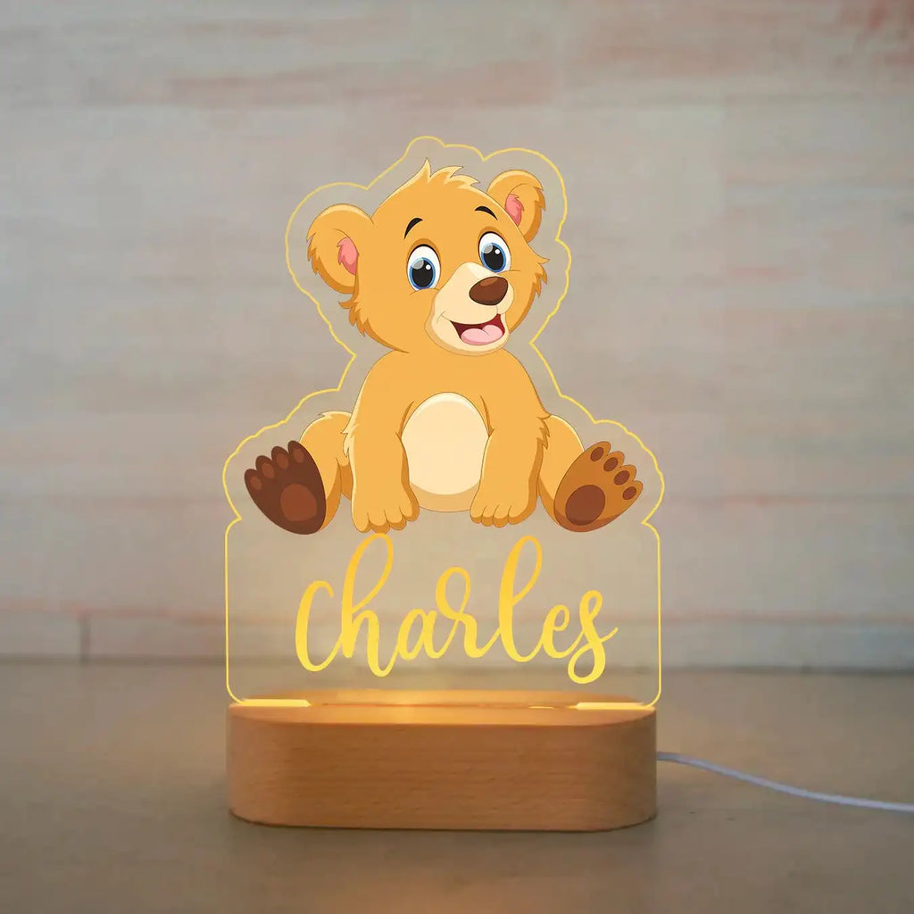 Personalized Animal Night Light with Custom Name – Acrylic LED Lamp for Kids' Bedrooms