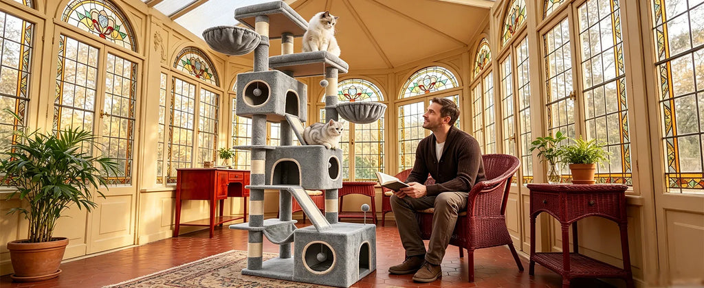 210 cm Multi-Level Cat Tree – Cat Tower with Condo, 8 Scratching Posts & Pom-Pom Toys