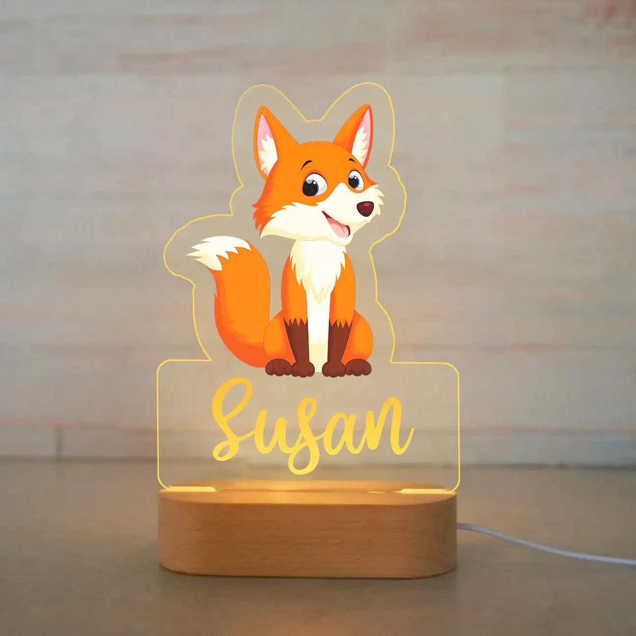 Personalized Animal Night Light with Custom Name – Acrylic LED Lamp for Kids' Bedrooms