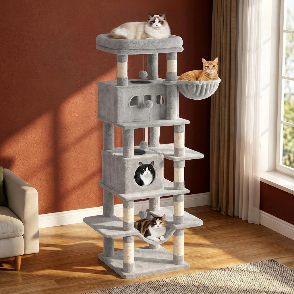 210 cm Multi-Level Cat Tree – Cat Tower with Condo, 8 Scratching Posts & Pom-Pom Toys