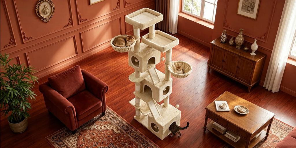 210 cm Multi-Level Cat Tree – Cat Tower with Condo, 8 Scratching Posts & Pom-Pom Toys