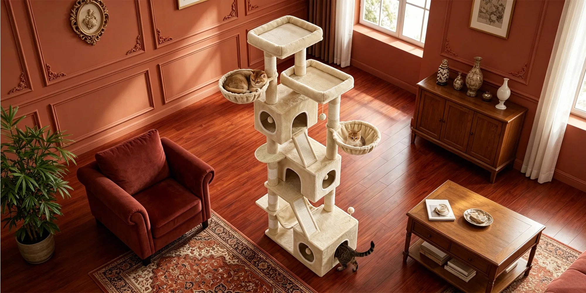 210 cm Multi-Level Cat Tree – Cat Tower with Condo, 8 Scratching Posts & Pom-Pom Toys