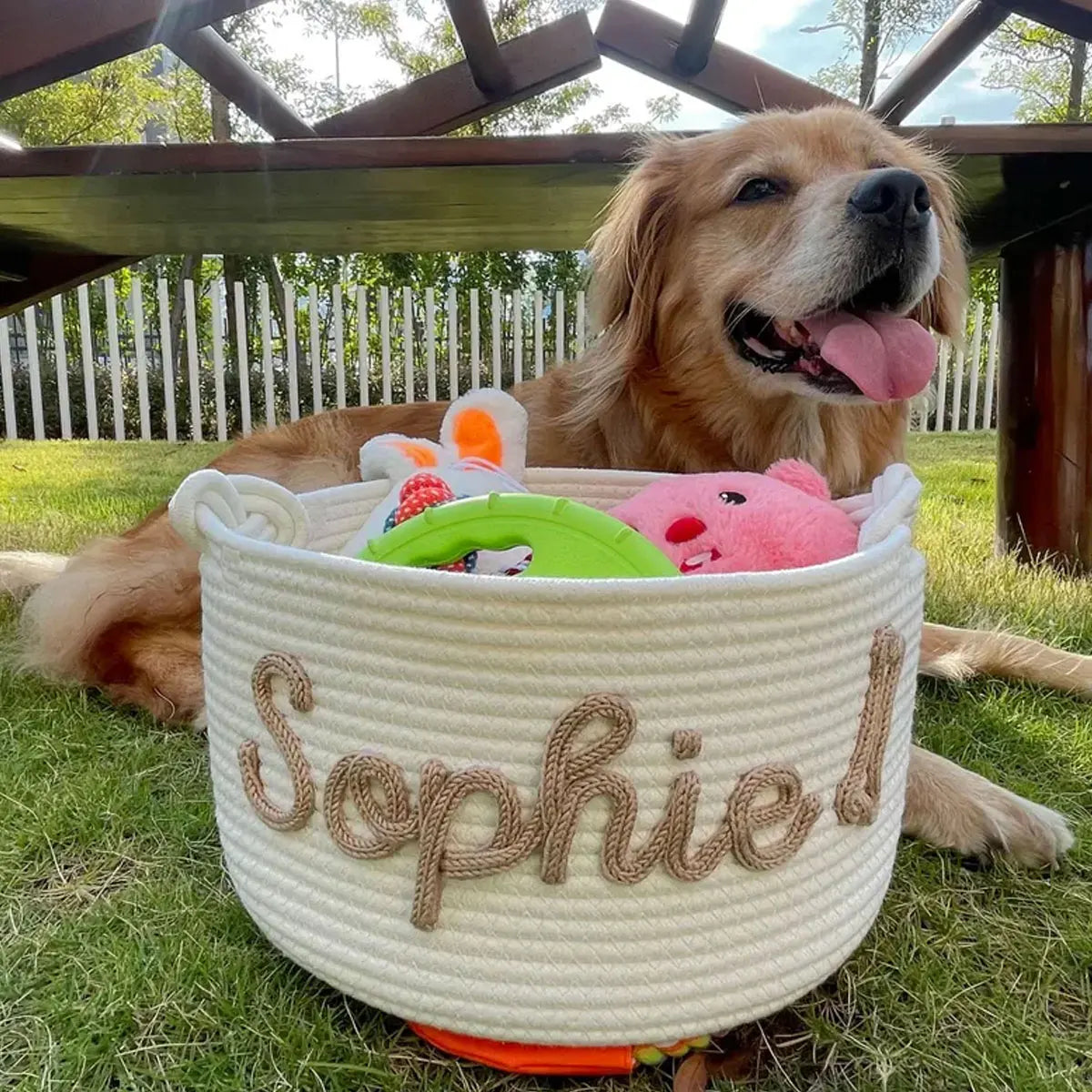 Personalized Cotton Rope Pet Toy Basket – Custom Storage Basket for Dogs & Cats