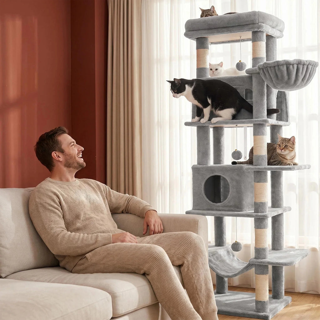 210 cm Multi-Level Cat Tree – Cat Tower with Condo, 8 Scratching Posts & Pom-Pom Toys