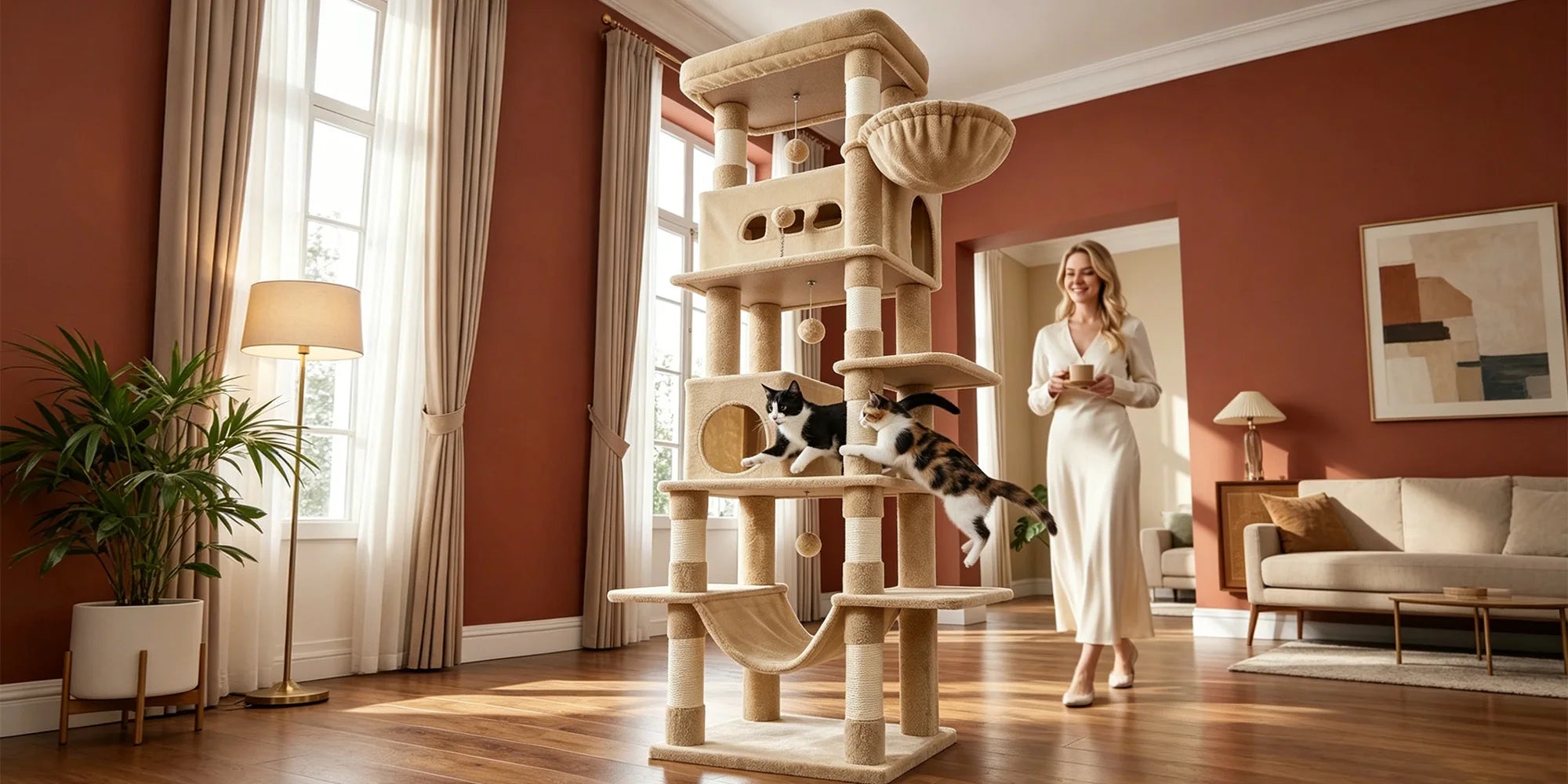 210 cm Multi-Level Cat Tree – Cat Tower with Condo, 8 Scratching Posts & Pom-Pom Toys