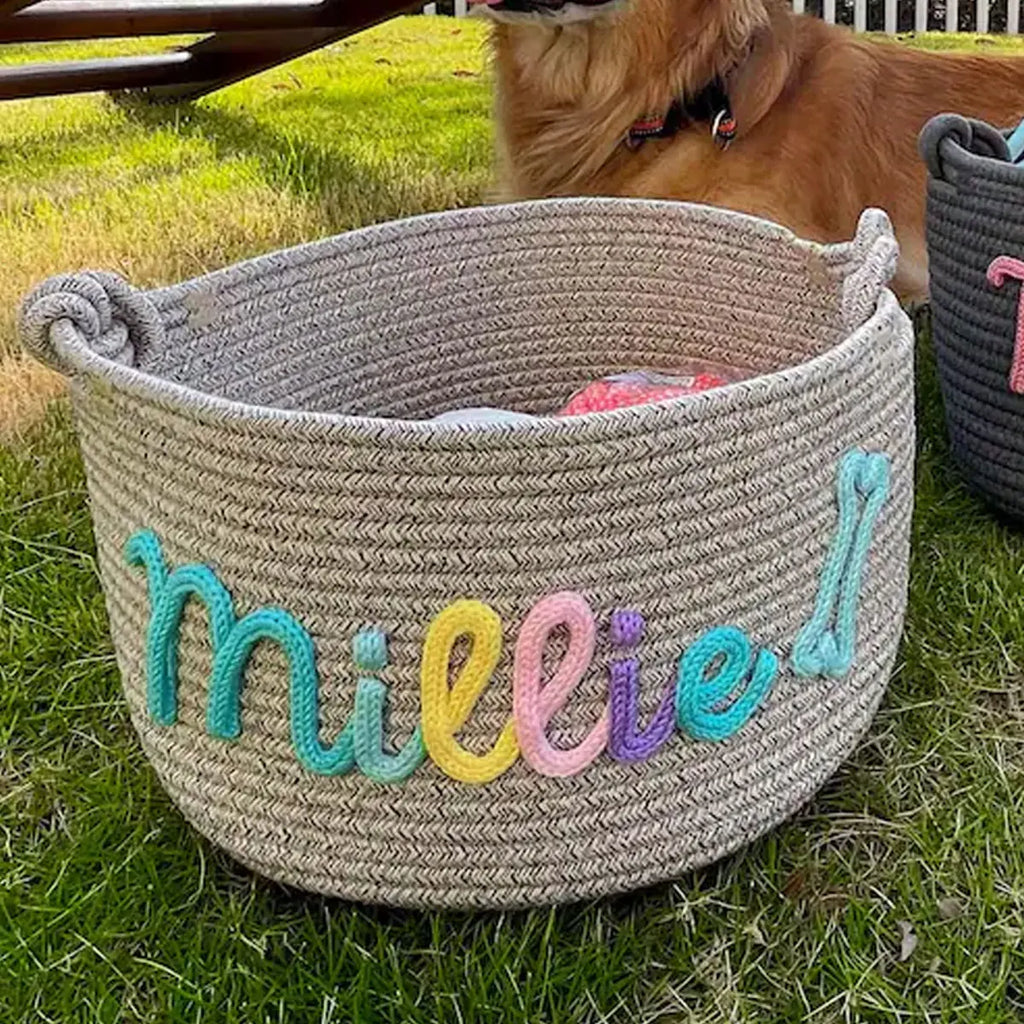 Personalized Cotton Rope Pet Toy Basket – Custom Storage Basket for Dogs & Cats