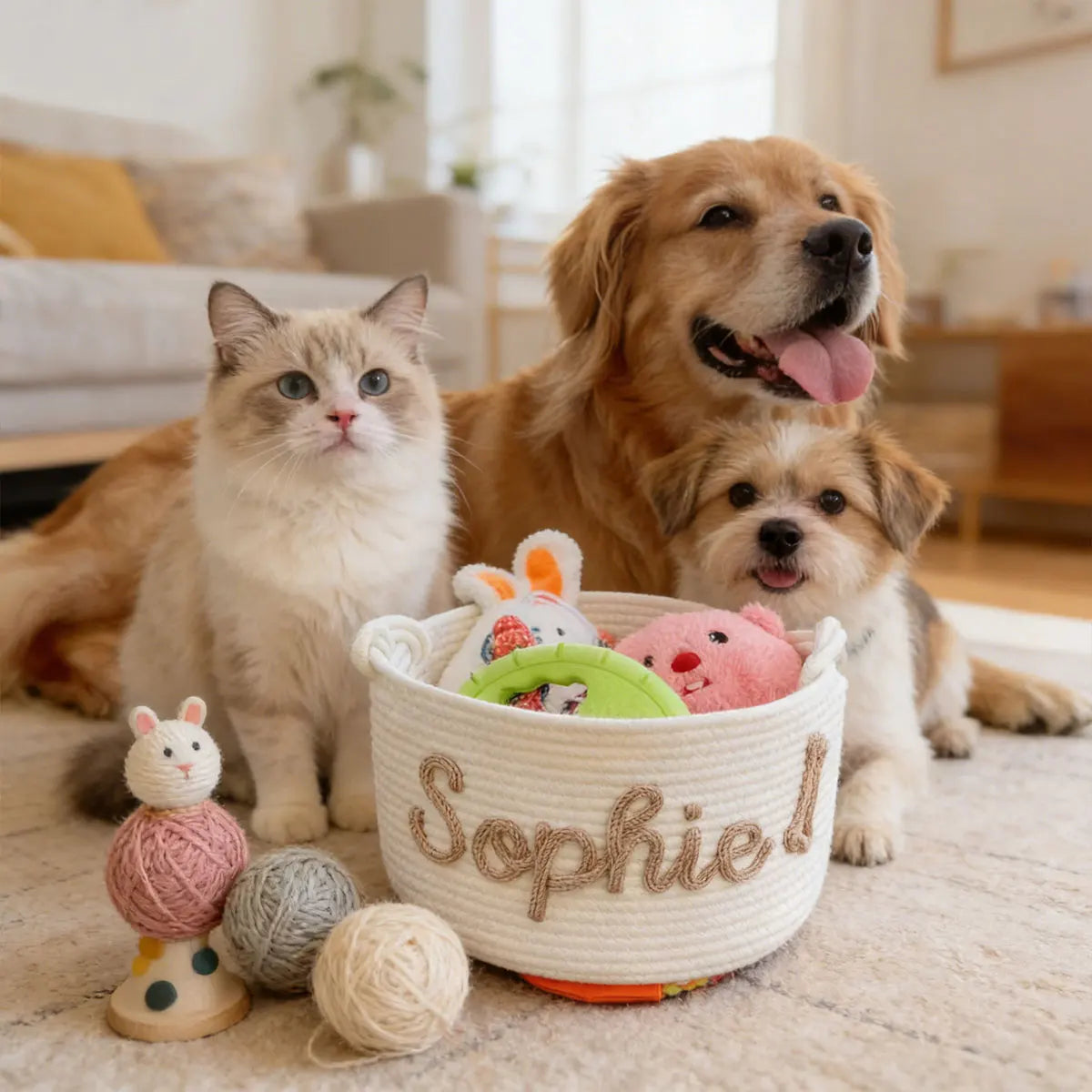 Personalized Cotton Rope Pet Toy Basket – Custom Storage Basket for Dogs & Cats