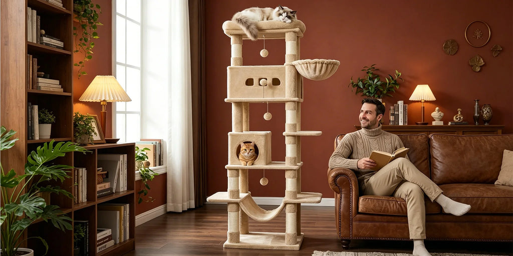 210 cm Multi-Level Cat Tree – Cat Tower with Condo, 8 Scratching Posts & Pom-Pom Toys
