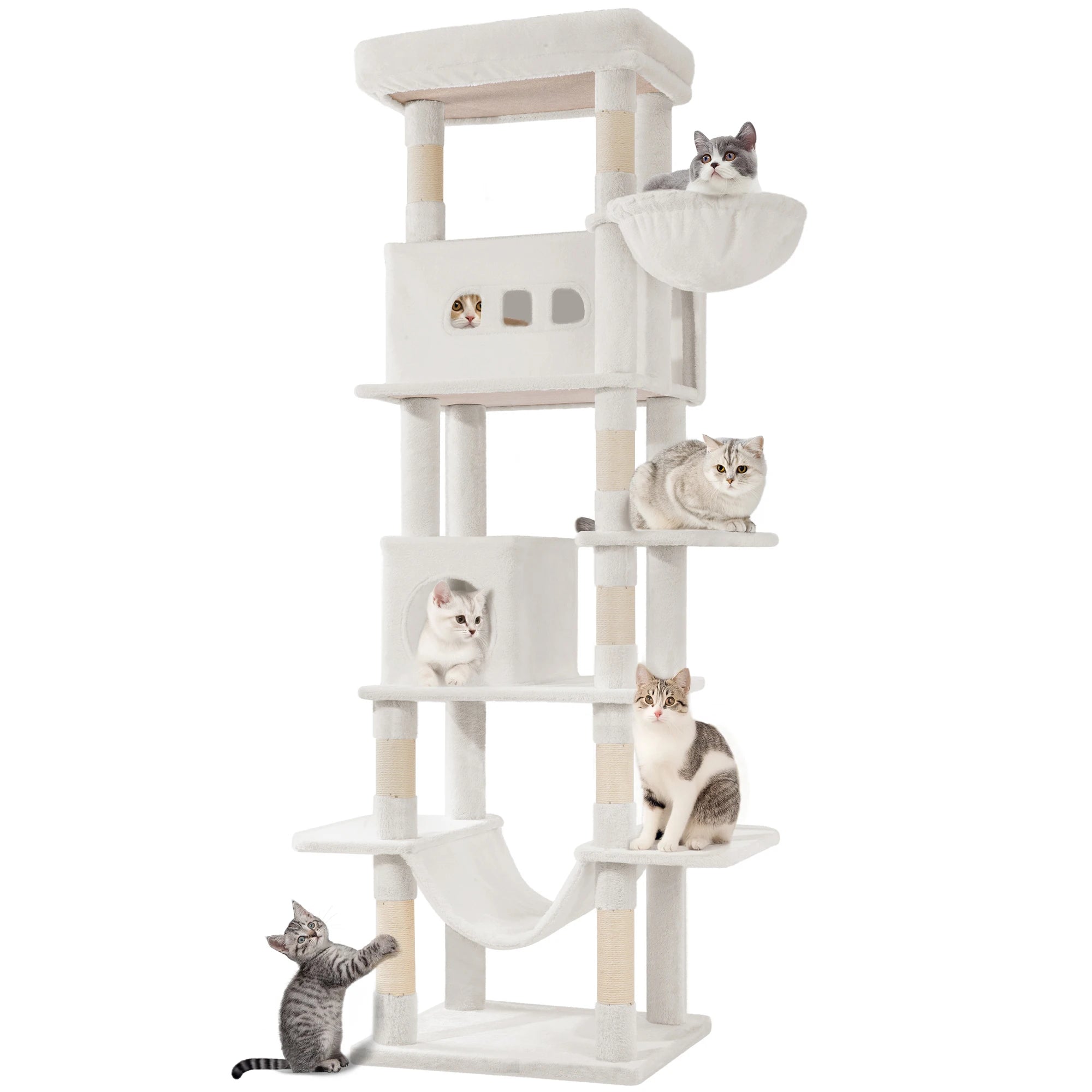 210 cm Multi-Level Cat Tree – Cat Tower with Condo, 8 Scratching Posts & Pom-Pom Toys