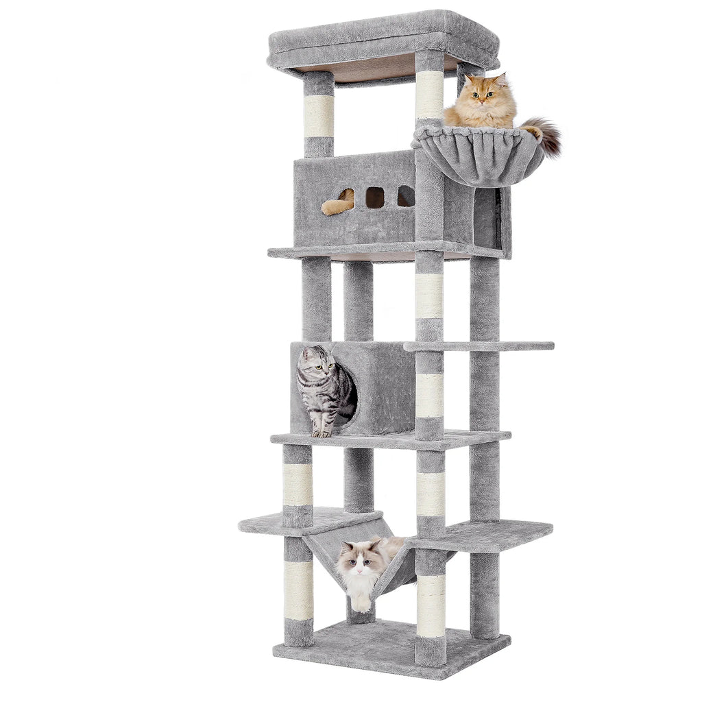 210 cm Multi-Level Cat Tree – Cat Tower with Condo, 8 Scratching Posts & Pom-Pom Toys