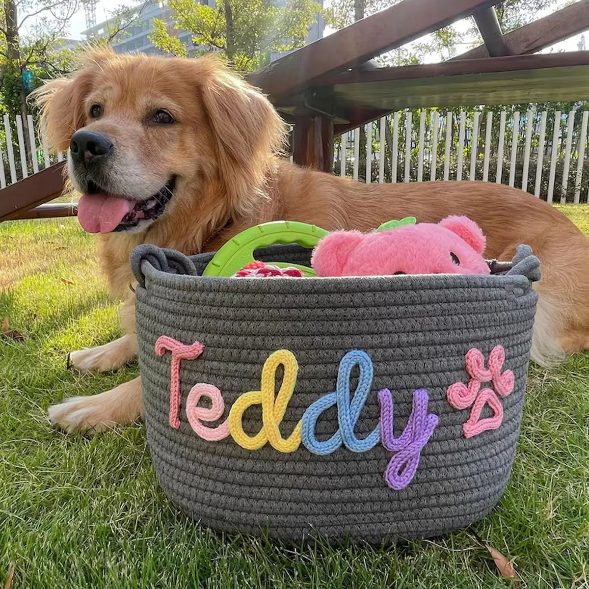 Personalized Cotton Rope Pet Toy Basket – Custom Storage Basket for Dogs & Cats