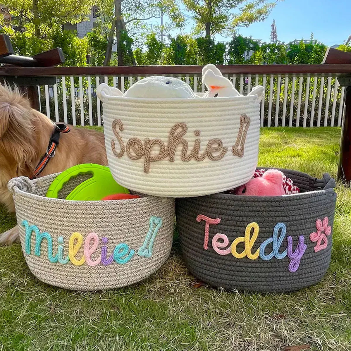 Personalized Cotton Rope Pet Toy Basket – Custom Storage Basket for Dogs & Cats