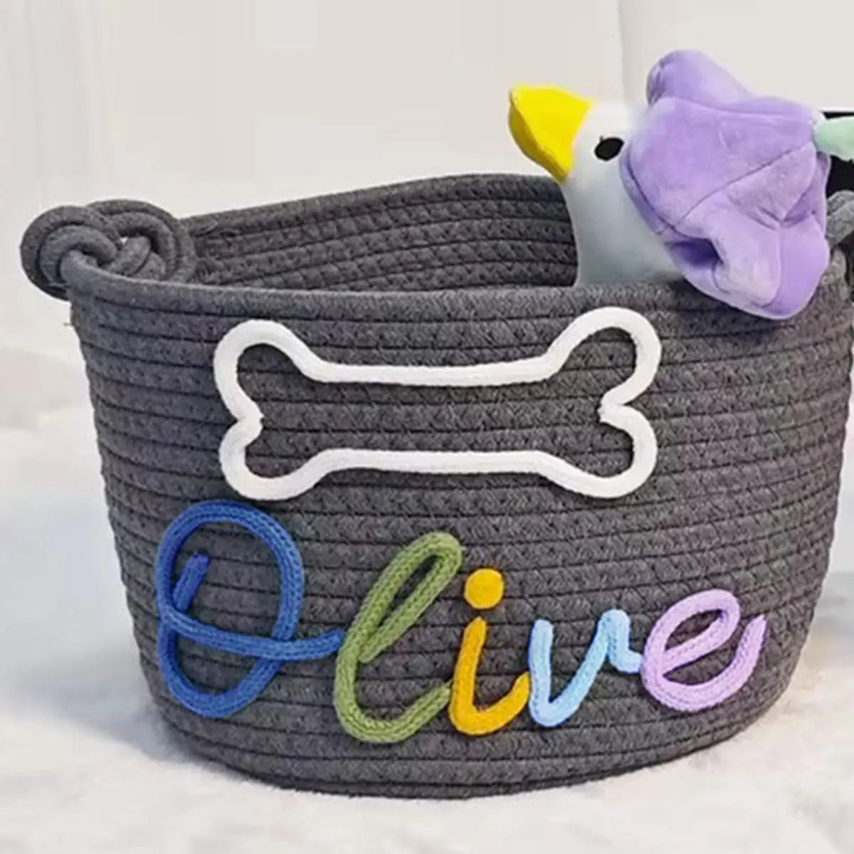 Personalized Cotton Rope Pet Toy Basket – Custom Storage Basket for Dogs & Cats