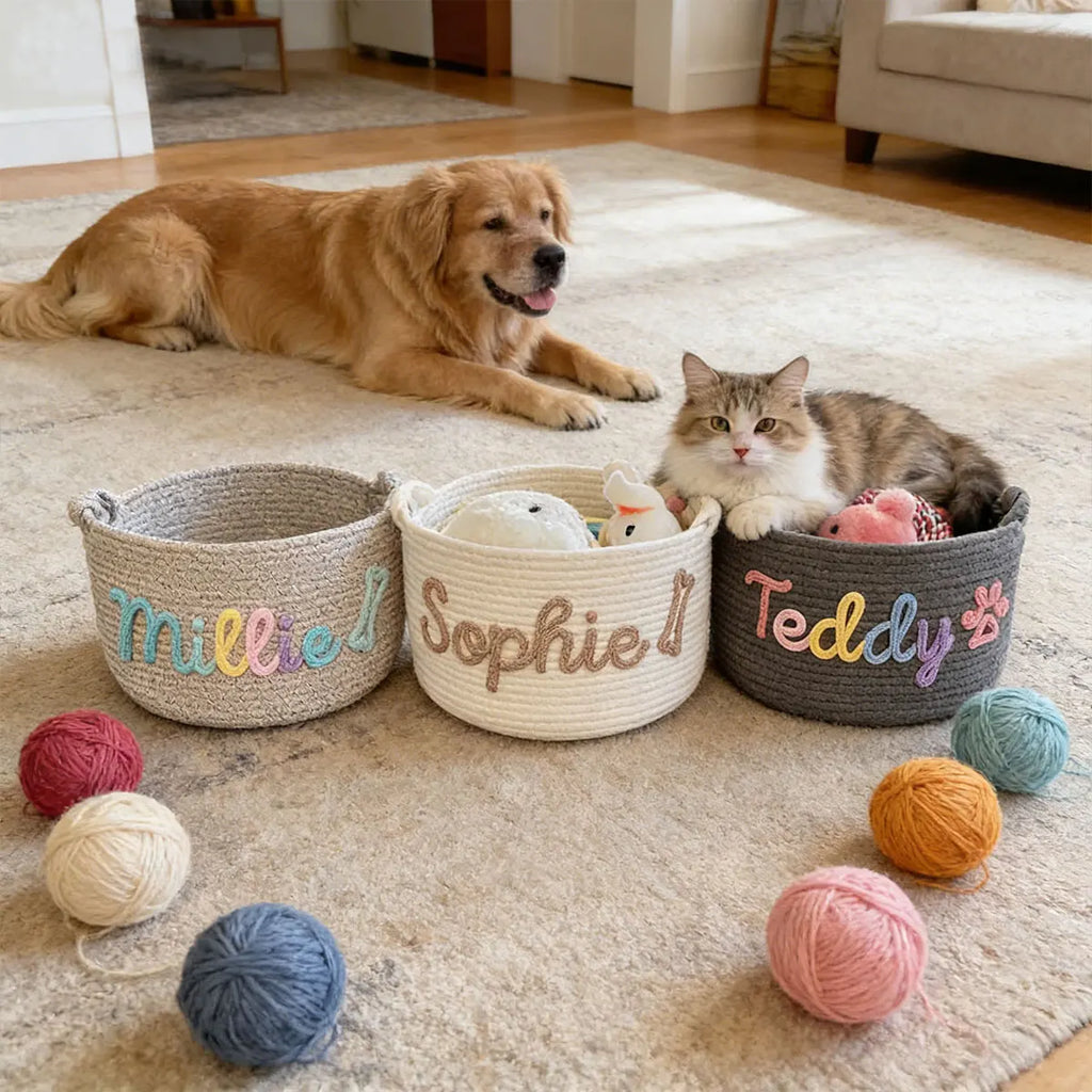 Personalized Cotton Rope Pet Toy Basket – Custom Storage Basket for Dogs & Cats