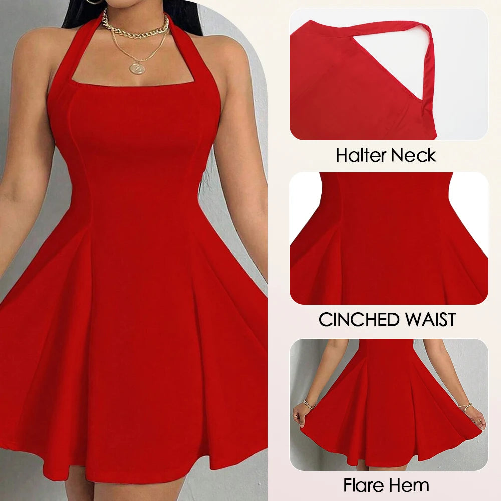 Mia Muse Robe Femme – Mini Robe Plissée Élégante à Bretelles Halter