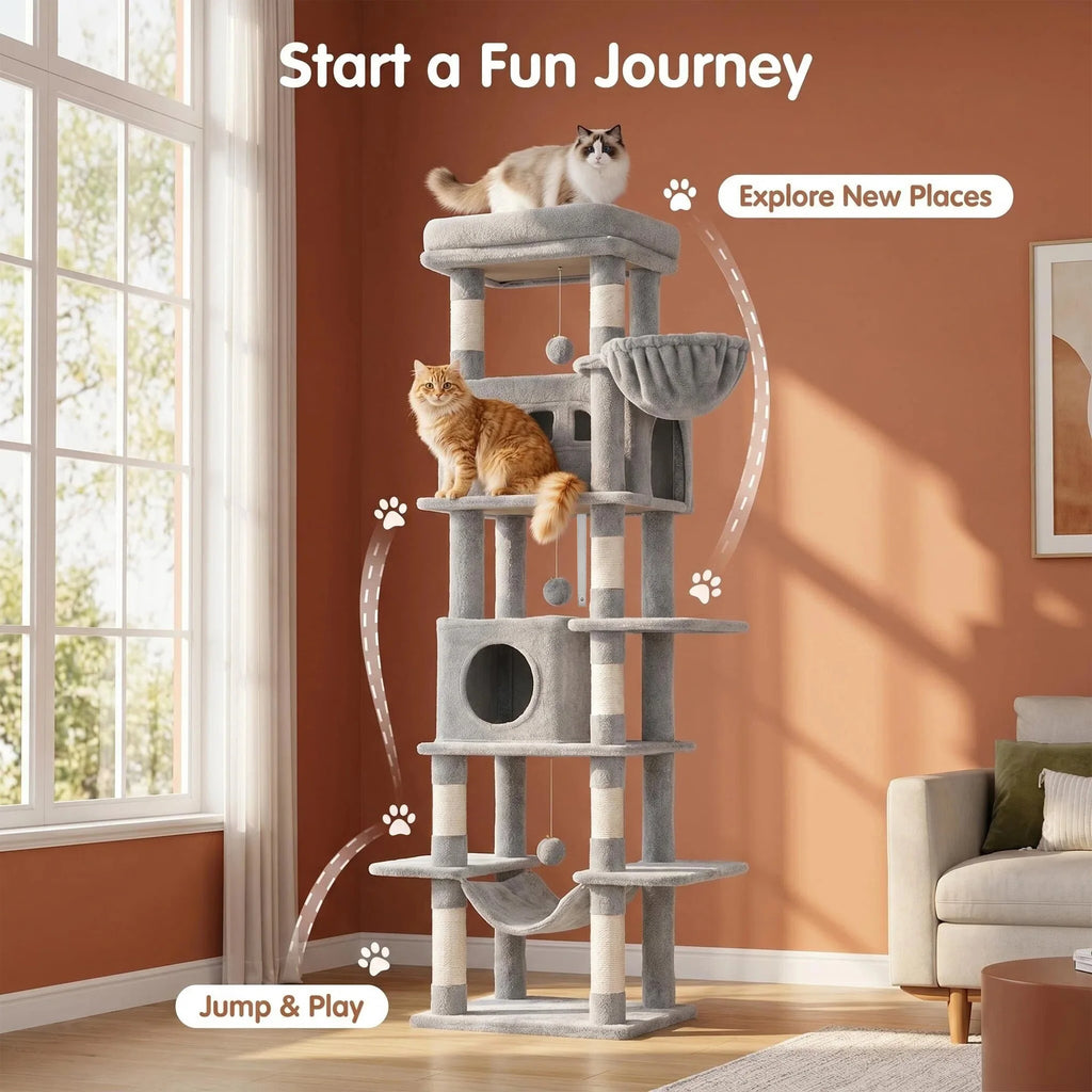 210 cm Multi-Level Cat Tree – Cat Tower with Condo, 8 Scratching Posts & Pom-Pom Toys