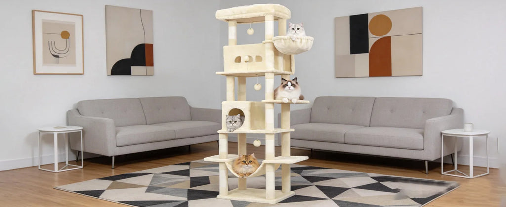 210 cm Multi-Level Cat Tree – Cat Tower with Condo, 8 Scratching Posts & Pom-Pom Toys