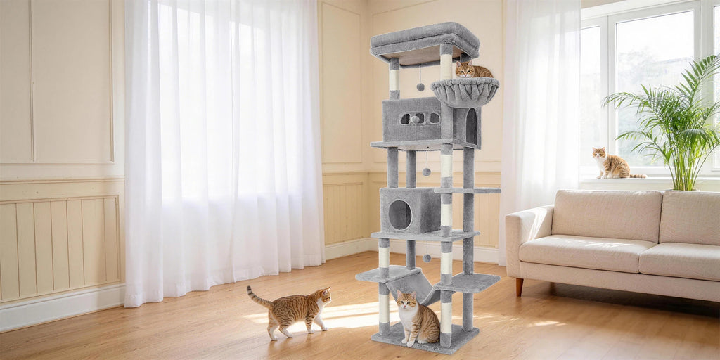 210 cm Multi-Level Cat Tree – Cat Tower with Condo, 8 Scratching Posts & Pom-Pom Toys
