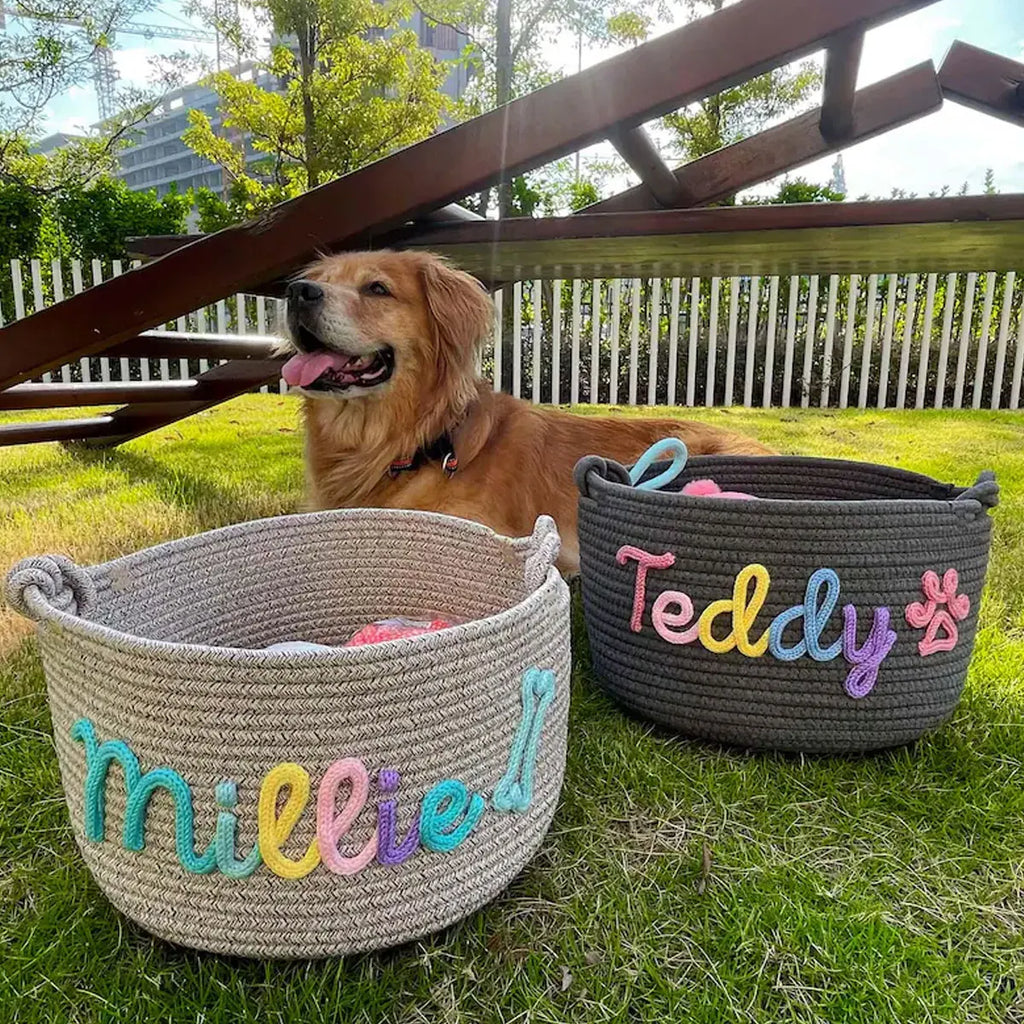 Personalized Cotton Rope Pet Toy Basket – Custom Storage Basket for Dogs & Cats