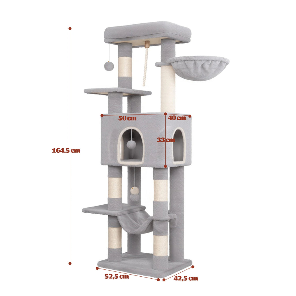 162 cm Multi-Level Cat Tree – Cat Tower with Scratching Posts, Hammock & Hideaway Cave