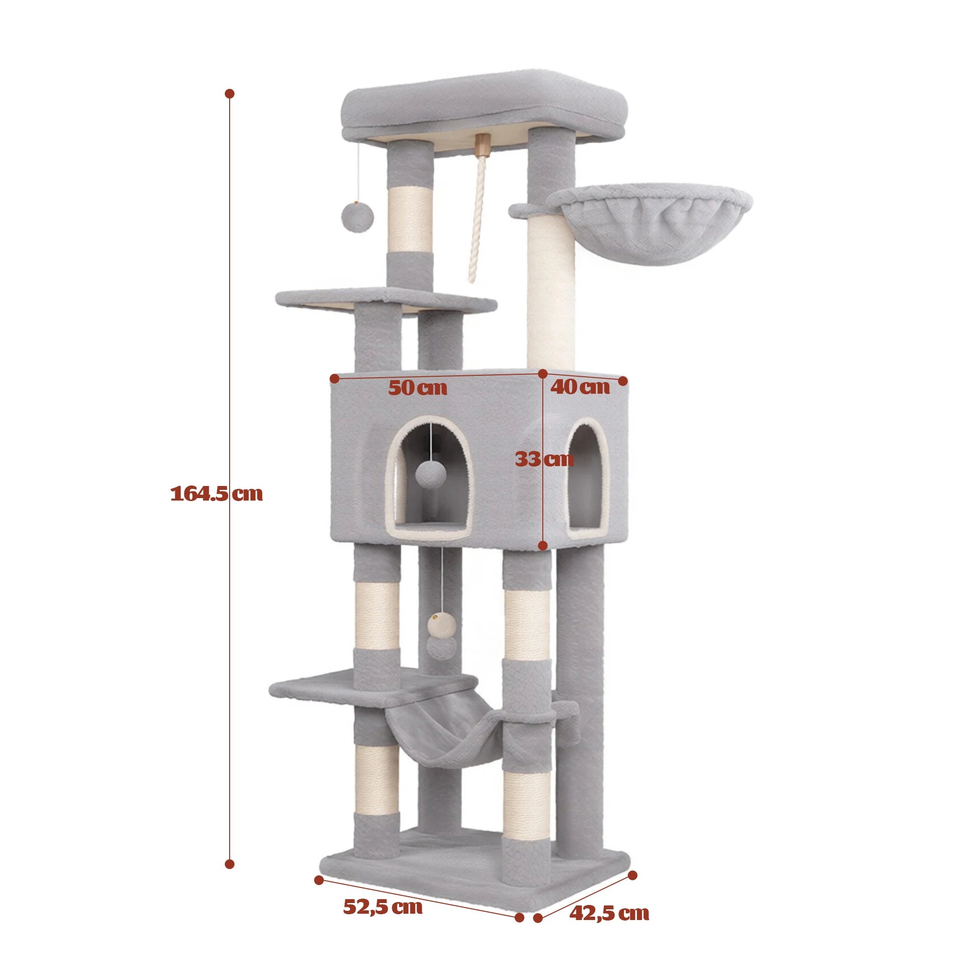 162 cm Multi-Level Cat Tree – Cat Tower with Scratching Posts, Hammock & Hideaway Cave
