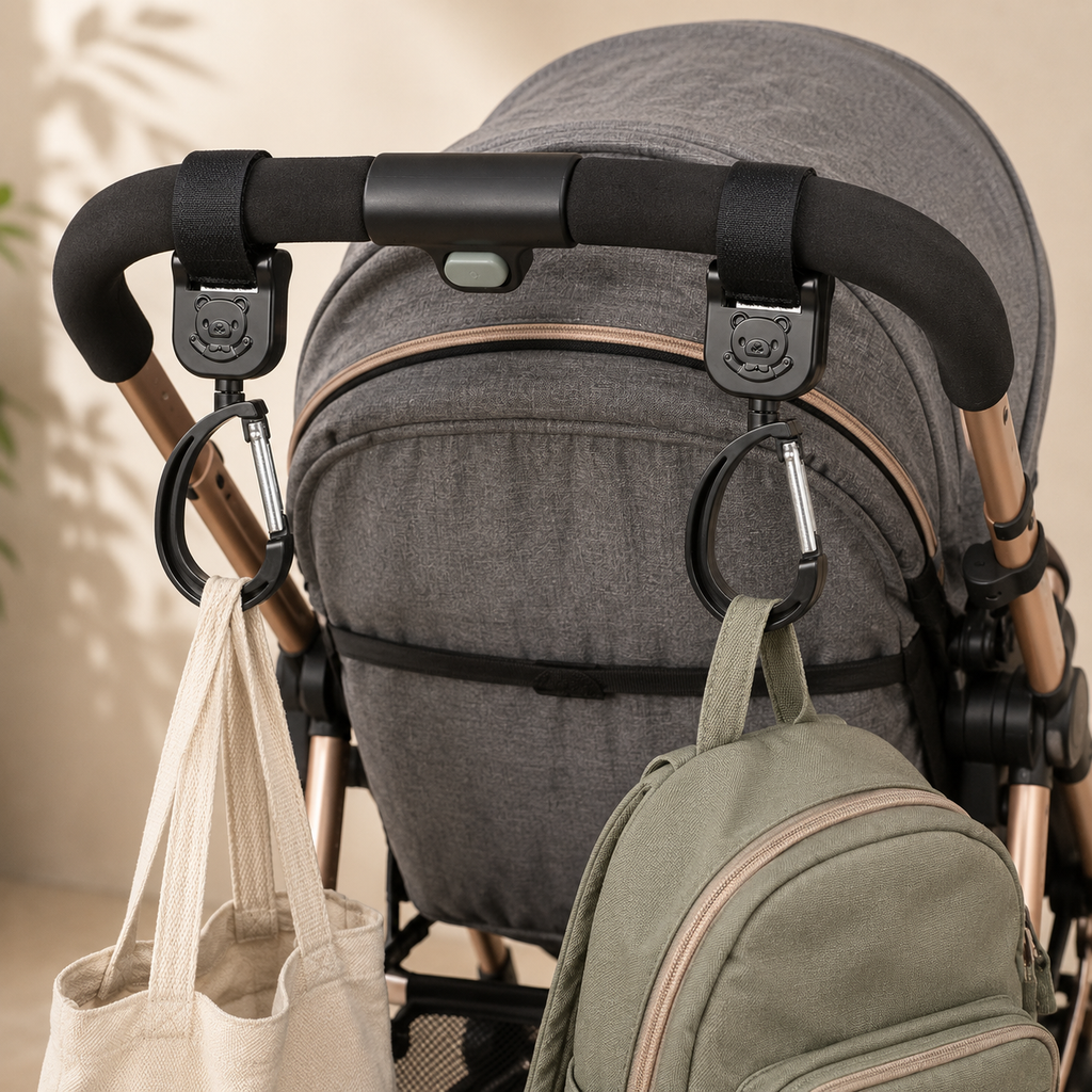 2-Pack 360° Rotating Stroller Hooks – Universal Multi-Purpose Hooks for Diaper Bags, Handbags & Baby Essentials