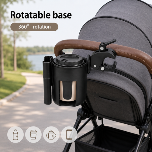 2-in-1 Universal Stroller Cup Holder with Phone Holder – Adjustable Bottle & Drink Holder for Strollers, Bikes & Wheelchairs