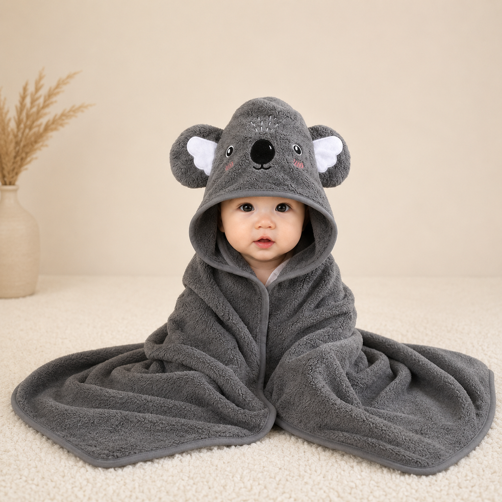 Baby Hooded Bath Towel 80 × 80 cm – Soft & Ultra-Absorbent Animal Print Baby Towel