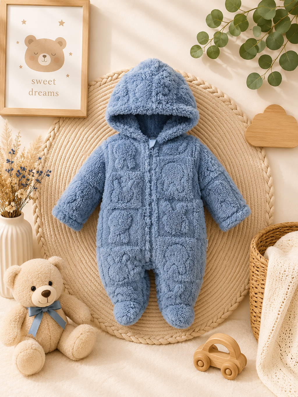 Baby Plush Hooded Romper – Warm Bunny One-Piece Outfit for Boys & Girls