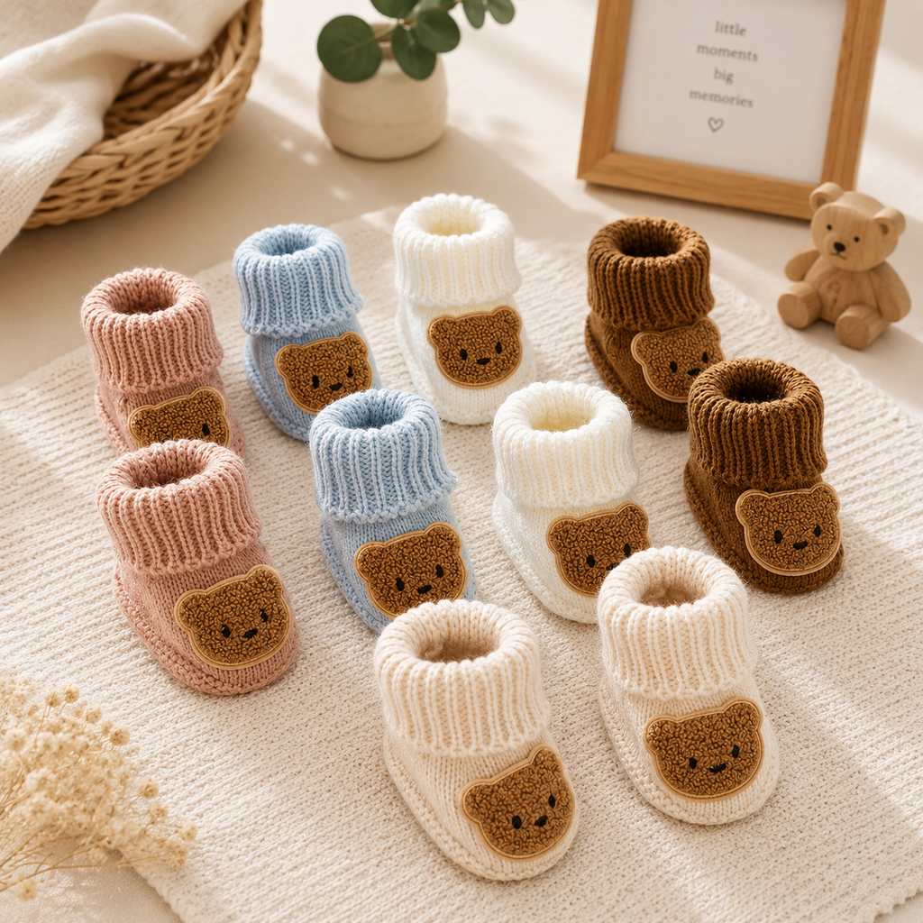 Baby Bear Knee-High Knit Socks – Soft Bow Socks for Newborns & Toddlers