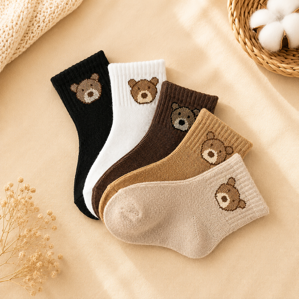 3-Pack Baby Bear Socks – Soft & Breathable Embroidered Socks for Newborns & Toddlers