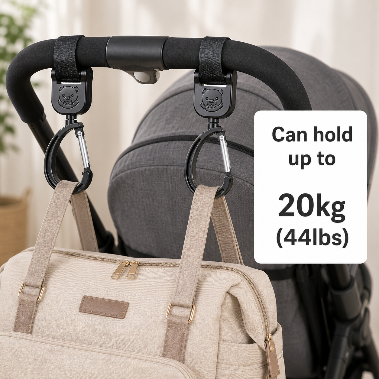 2-Pack 360° Rotating Stroller Hooks – Universal Multi-Purpose Hooks for Diaper Bags, Handbags & Baby Essentials