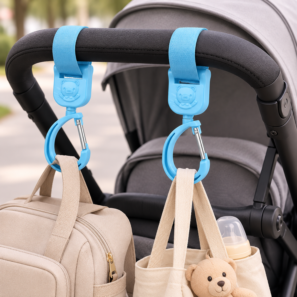 2-Pack 360° Rotating Stroller Hooks – Universal Multi-Purpose Hooks for Diaper Bags, Handbags & Baby Essentials