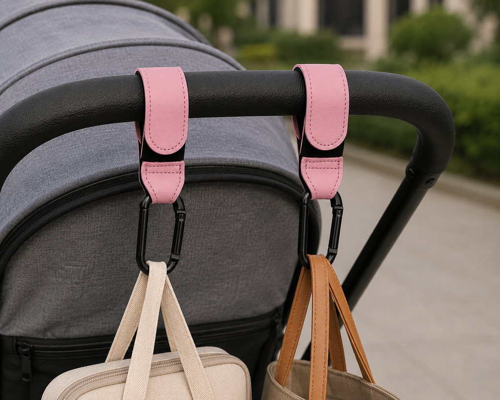 Premium 3-Pack Vegan Leather Stroller Hooks – Heavy-Duty Aluminum Hooks for Diaper Bags, Shopping Bags & Baby Essentials