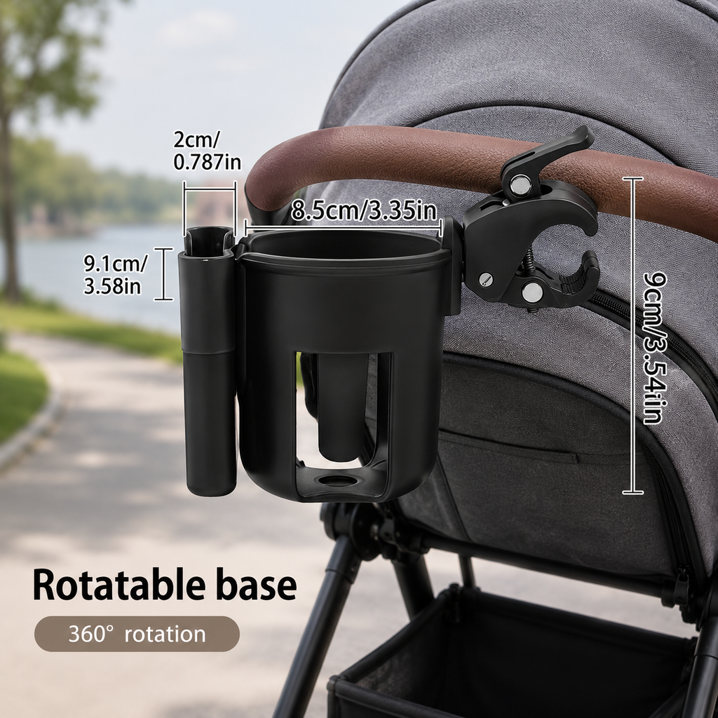 2-in-1 Universal Stroller Cup Holder with Phone Holder – Adjustable Bottle & Drink Holder for Strollers, Bikes & Wheelchairs