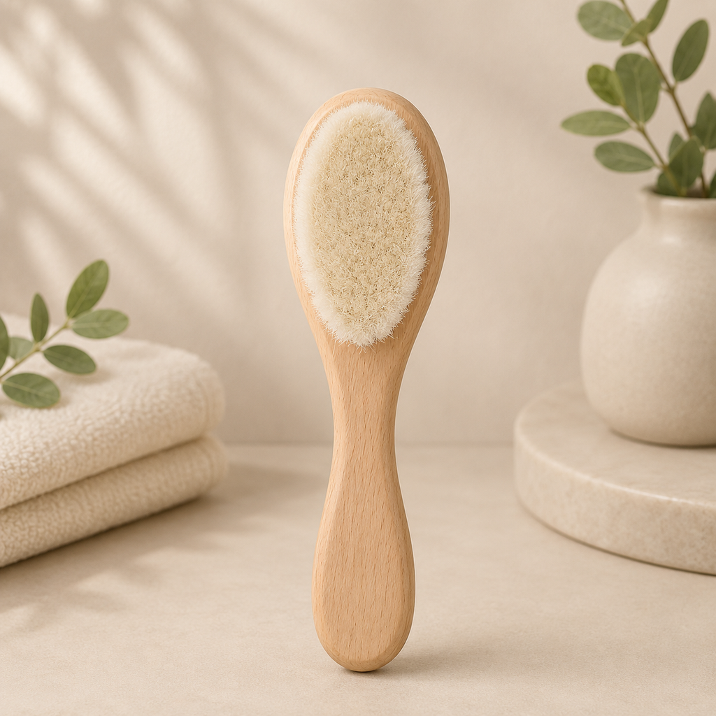 2-Piece Baby Hair Brush & Comb Set – Soft Natural Bristles with Wooden Handle for Newborns