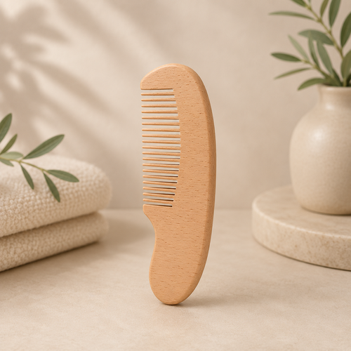 2-Piece Baby Hair Brush & Comb Set – Soft Natural Bristles with Wooden Handle for Newborns