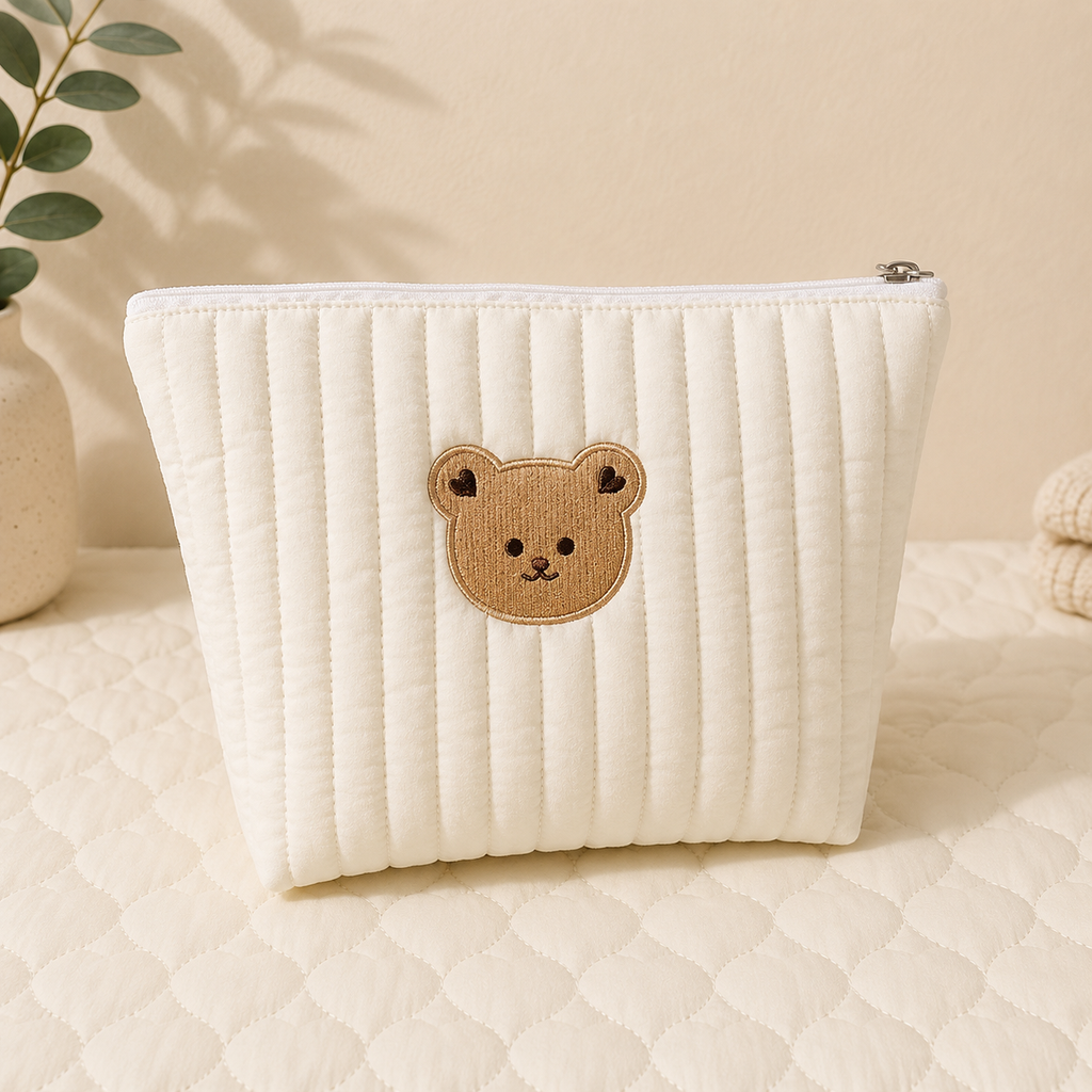 Embroidered Cartoon Diaper Bag – Portable Baby Diaper Bag with Zipper Closure