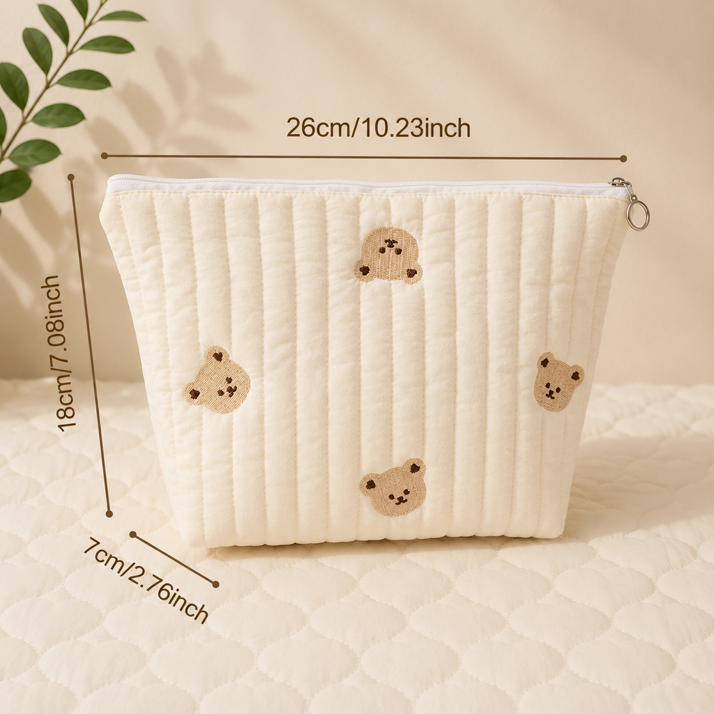 Embroidered Cartoon Diaper Bag – Portable Baby Diaper Bag with Zipper Closure