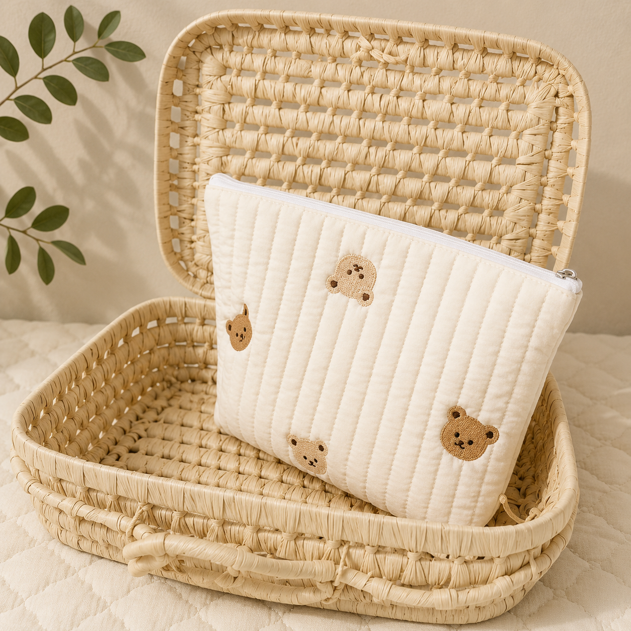 Embroidered Cartoon Diaper Bag – Portable Baby Diaper Bag with Zipper Closure