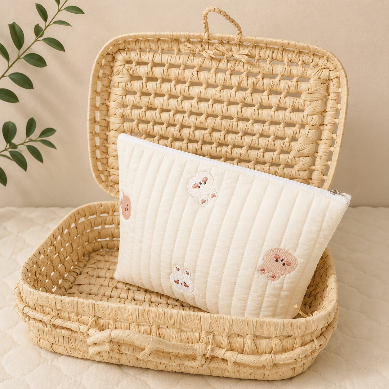 Embroidered Cartoon Diaper Bag – Portable Baby Diaper Bag with Zipper Closure