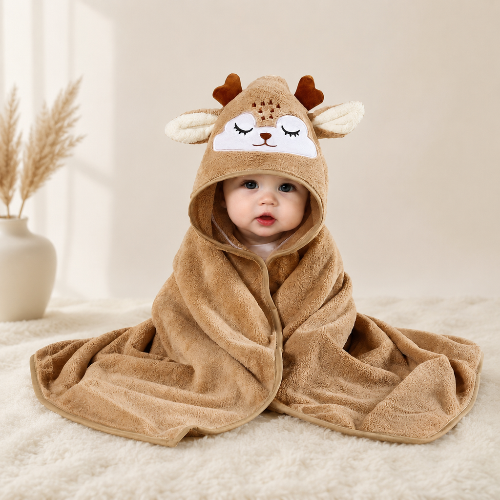 Baby Hooded Bath Towel 80 × 80 cm – Soft & Ultra-Absorbent Animal Print Baby Towel