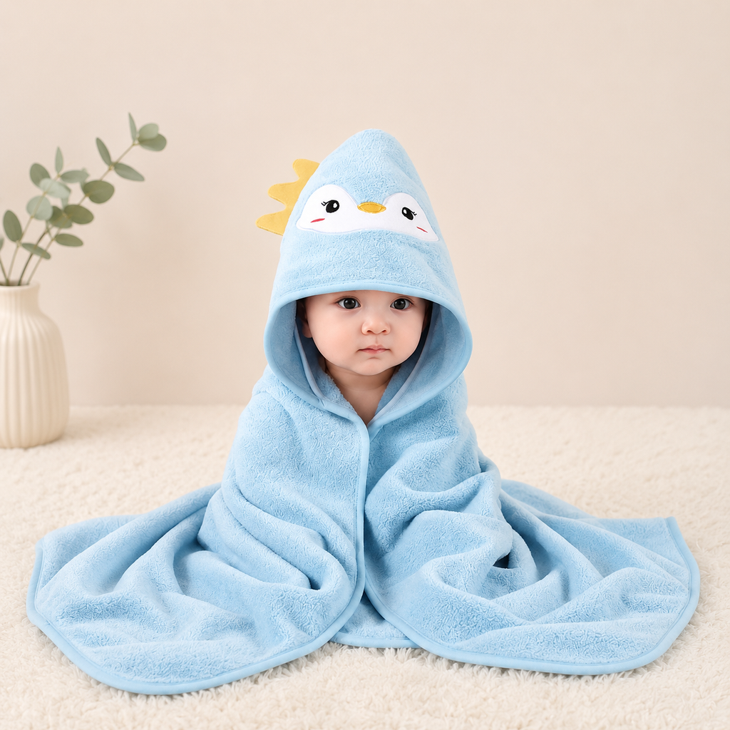 Baby Hooded Bath Towel 80 × 80 cm – Soft & Ultra-Absorbent Animal Print Baby Towel