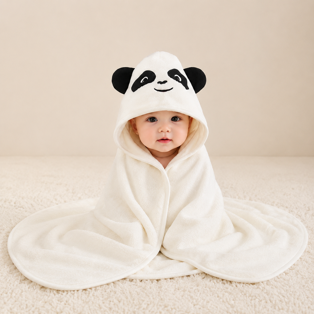 Baby Hooded Bath Towel 80 × 80 cm – Soft & Ultra-Absorbent Animal Print Baby Towel