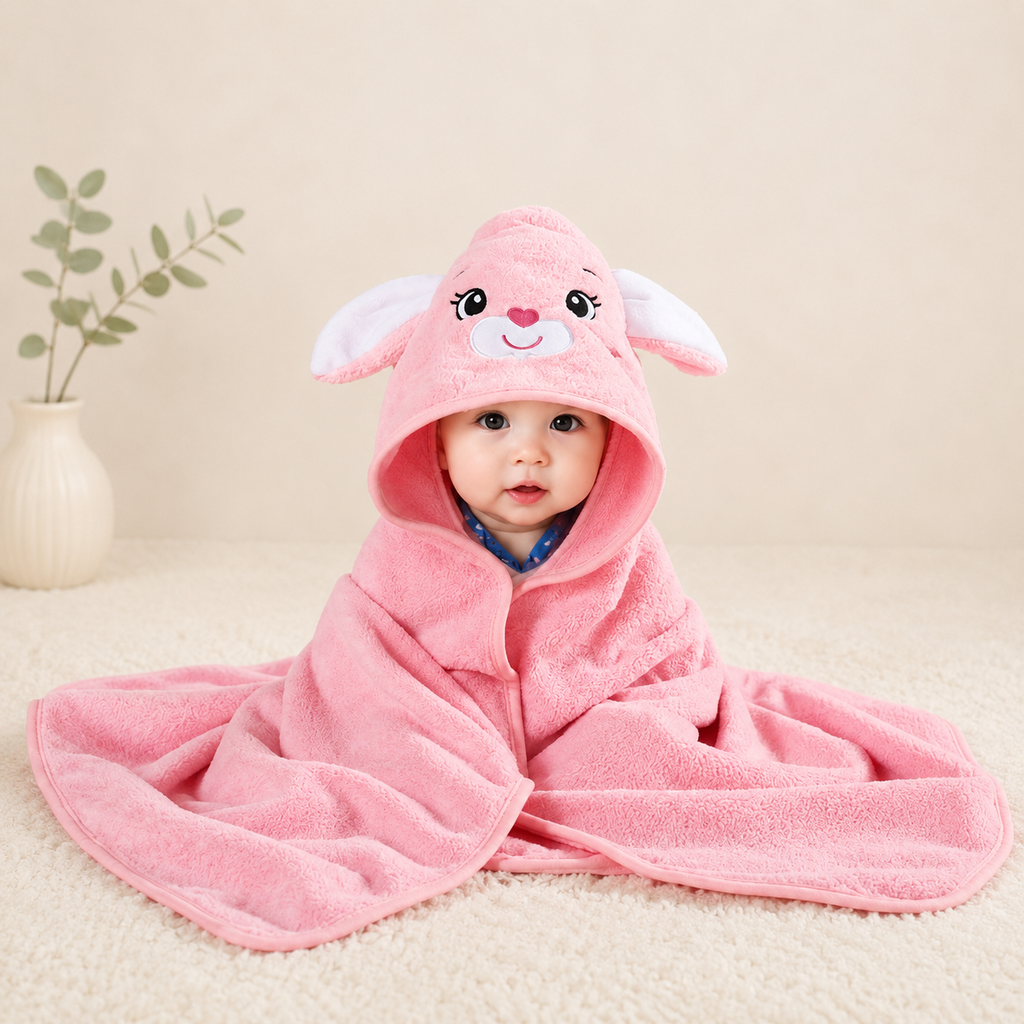 Baby Hooded Bath Towel 80 × 80 cm – Soft & Ultra-Absorbent Animal Print Baby Towel