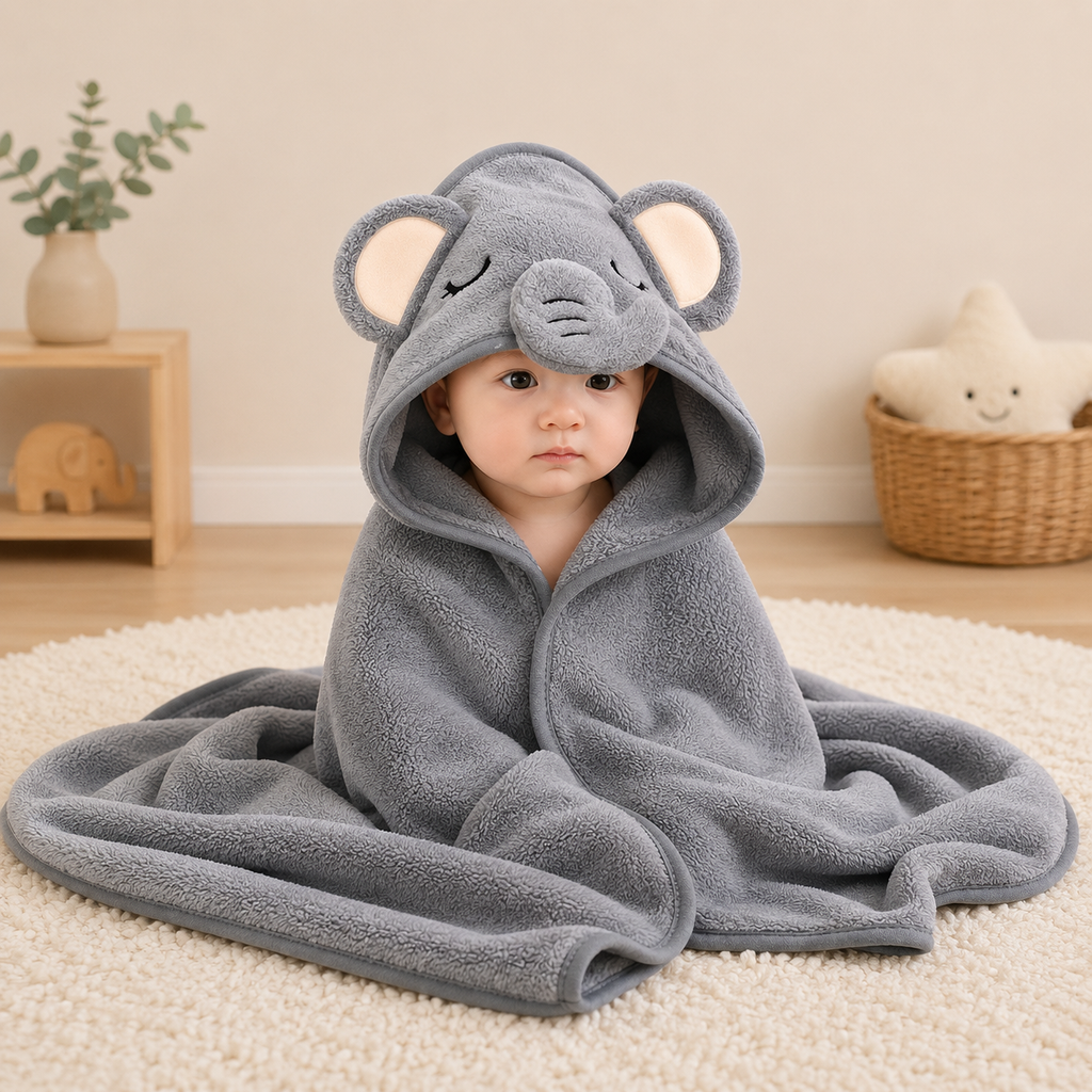 Baby Hooded Bath Towel & Bathrobe – Soft, Ultra-Absorbent Cartoon Towel for Newborns & Toddlers