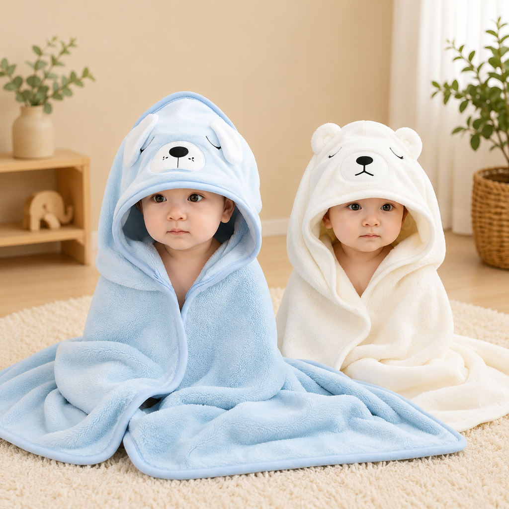Baby Hooded Bath Towel & Bathrobe – Soft, Ultra-Absorbent Cartoon Towel for Newborns & Toddlers